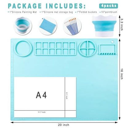 DIYDEC Silicone Craft Mat 20X16 Inch Large Silicone Art mat with Detachable Cup Painting Mat with 10 Painting Brushes Silicone Drawing Mat Sheets for Kids Adult DIY Accessories (Blue) - color: Blue