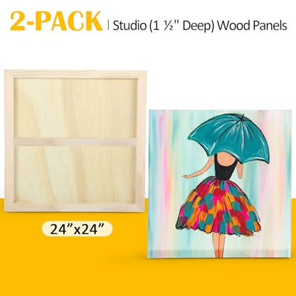 Falling in Art 2 Pack Unfinished Wooden Canvas Panels, 24x24 Gallery Birch Wood Panels Kit, 1 1/2" Deep Art Cradle Boards for Acrylic Painting, Pouring and Burning ﻿ - size: 24*24 2 Pack