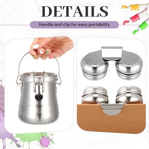 2 Pcs Paint Brush Cleaner Set Stainless Steel Double Dipper Palette Cup Paint Brush Portable Washer Holder for Oil Cleaner Kits(Drum Shape,Medium) - size: Medium