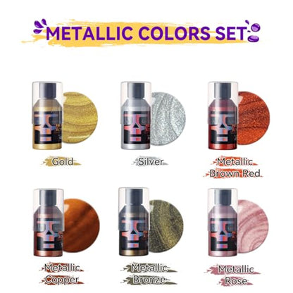 OPHIR Metallic Acrylic Pouring Paint Set,3.8OZ/Bottle,Premixed Metallic Pour Paint Gold,Silver,Copper,Bronze,High Flow Water-Based Acrylic Pour Paint Supplies for Pouring on Canvas,Wood,Rocks,6 Colors - color: 6 Metallic Colors Set