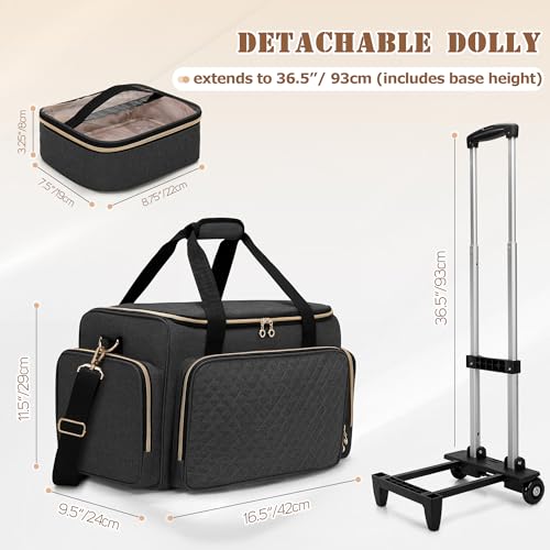 LUXJA Rolling Makeup Case with 3 Removable Pouches and 1 Makeup Brush Bag, Large Makeup Bag Cosmetic Bag with Detachable Dolly (Patented), Black - color: Black