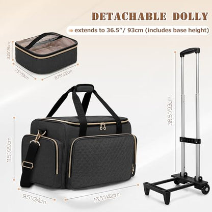 LUXJA Rolling Makeup Case with 3 Removable Pouches and 1 Makeup Brush Bag, Large Makeup Bag Cosmetic Bag with Detachable Dolly (Patented), Black - color: Black