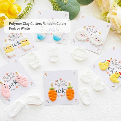Easter Polymer Clay Cutters Set - 13pcs Sharp & Durable Bunny, Chick, Egg & Basket Shapes for DIY Earring Jewelry Making, Soft Clay Crafts & Spring Holiday Supplies - color: 2S color