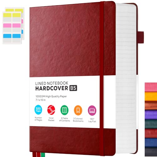 Thick Notebook Journals for Writing, Hardcover College Ruled Notebook Lined Journal for School Office Women and Men Work Organization, B5, 7.1'' X 10'', Burgundy, 320 Pages - color: 4.Burgundy, size: B5