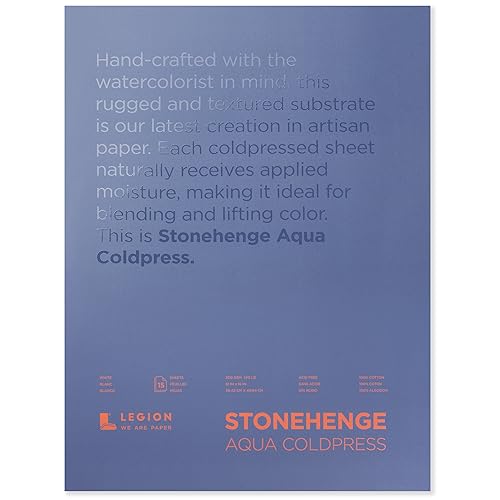 Stonehenge Aqua White Medium Weight Block, 140lb, Coldpress, 15 Sheets for Wet and Dry Media (12X16) - size: 12 x 16 inches