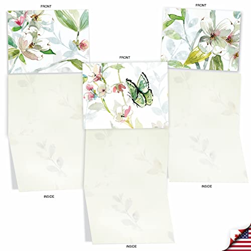 The Best Card Company - 10 Boxed Note Cards with Flowers - Blank Assorted Floral Notecards Bulk (4 x 5.12 Inch) - Dogwood Days M6592OCB - style: Dogwood Days