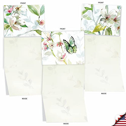 The Best Card Company - 10 Boxed Note Cards with Flowers - Blank Assorted Floral Notecards Bulk (4 x 5.12 Inch) - Dogwood Days M6592OCB - style: Dogwood Days