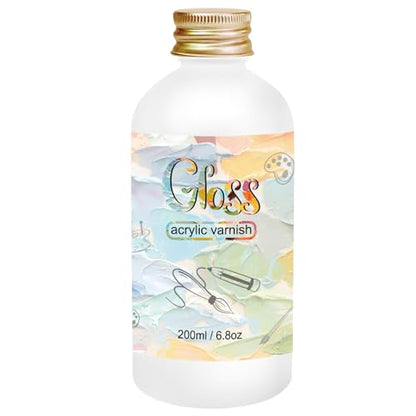 EIGTWEN Gloss Varnish for Acrylic Painting, 200ml Clear Acrylic Varnish Gloss Keeps Paintings from Yellowing, Cracking, Maintains Permanent Color - size: gloss