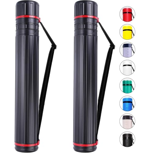 CALPALMY 2-Pack XX-Large Extendable Poster Tubes Expand from 30.5” to 50” with Shoulder Strap | Carry Documents, Blueprints, Drawings and Art | Black Portable Durable Round Storage Cases - color: Black-Striped, size: XX-Large, style: Striped
