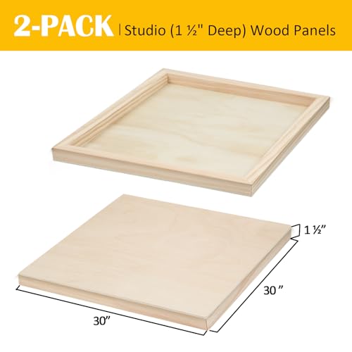 2 Pack Unfinished Wooden Canvas Panels, 30x30 Gallery Birch Wood Panels Kit, 1 1/2" Deep Art Cradle Boards for Acrylic Painting, Pouring and Burning - size: 30*30 2 Pack