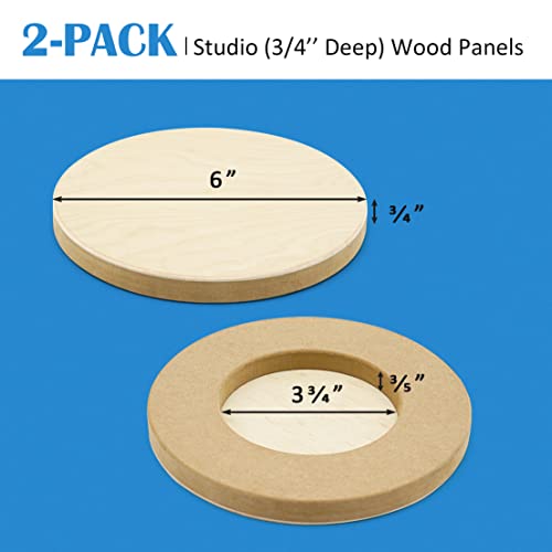 Falling in Art Unfinished Round Birch Wood Panels Kit for Painting, Wooden Canvas 2 Pack of 6 Studio 3/4" Deep, Cradle Boards for Pouring, Art, Crafts, Burning and More - size: 6' round 2 Pack
