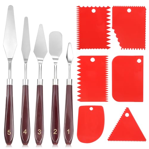 11 Pcs Palette Knife Painting Spatula Color Mixing Set for Oil Acrylic Art Painting Canvas Smearing Cake Decorating Supplies, Stainless Steel