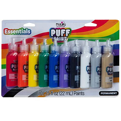TULIP Puff Paint Essential Rainbow Colors 10-pack, Multi-Surface, Premium Quality, Nontoxic & Waterproof Craft Paint, Permanent on Fabric, 10-pack - color: Rainbow