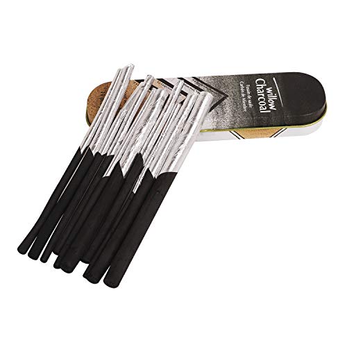 10pcs Black Charcoal Pencil Sticks 4 Sizes for Writing,Shading,Coloring,No Wood,Artists Drawing Essential Tools with Metal Box - color: 10pcs sticks