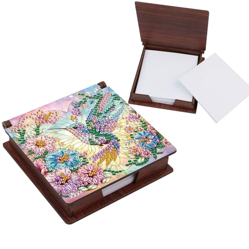 MVVMTOP Diamond Painting Kit memo Box, Diamonds Art DIY Hummingbird Patterns Sticky Note Box Special Shape Drill, with 160 Sticky Note, Ideal for Home Office Supplies, Handicrafts, Holiday Gifts - color: Hummingbird