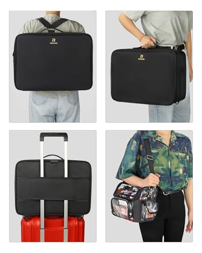 Relavel Extra Large Makeup Case and Makeup Brush Holder Bag, Professional Makeup Organizer, Large Capacity with Adjustable Dividers and Shoulder Strap (Black) - color: Black with Clear Makeup Case, size: Extra Large