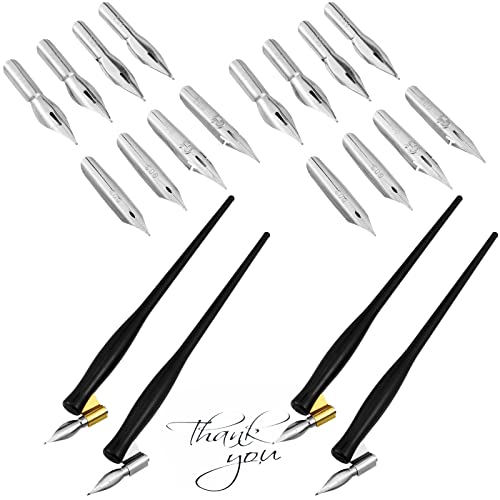 Zonon 2 Sets Oblique Calligraphy Dip Pen Set Include 2-in-1 Calligraphy Oblique Pen or Straight Holder with 8 Pcs Replacement Nibs