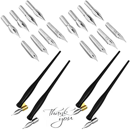 Zonon 2 Sets Oblique Calligraphy Dip Pen Set Include 2-in-1 Calligraphy Oblique Pen or Straight Holder with 8 Pcs Replacement Nibs