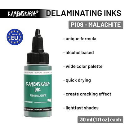 KAMENSKAYA Delaminating Alcohol Inks - Self-Splitting Alcohol Ink P-108 'Malachite' - 1 fl oz (30 ml) - color: P-108 'Malachite'