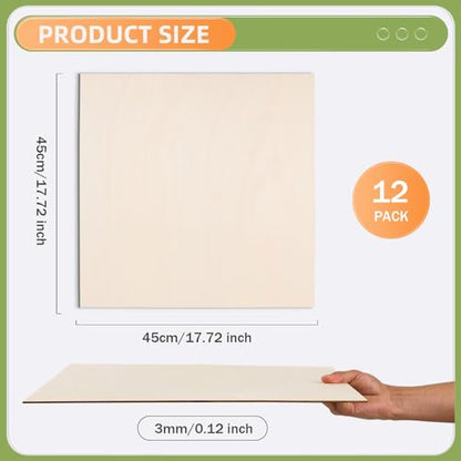 AWIZOM 12 Pcs Basswood Plywood Sheets 18x18x1/8 Inch Unfinished Wood Board | 3mm Thick Blank Wooden Panel for Laser Cutting Burning Architectural Models Staining Painting DIY Crafts Projects - size: 18 x 18 inch