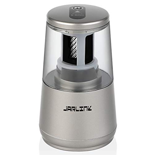 JARLINK Electric Pencil Sharpener, Heavy-Duty Helical Blade to Fast Sharpen, Auto Stop for No.2/Colored Pencils(6-8mm), AC Adapter/Battery Operated in School Classroom/Office/Home (Gray) - color: Gray