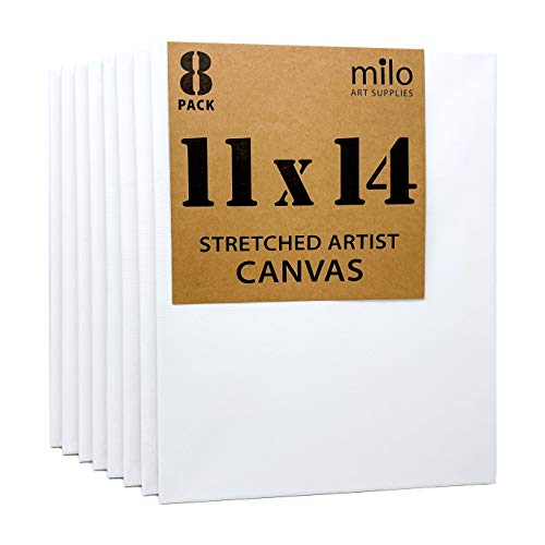 milo Stretched Artist Canvas | 11x14 inch | Value Pack of 8 Canvases for Painting, Primed & Ready to Paint Art Supplies for Acrylic, Oil, Mixed Wet Media, & Pouring, 100% Cotton with Pine Wood Frame - size: 11" x 14"