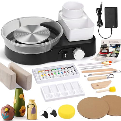 Pottery Wheel for Adults - Complete Pottery Tools Kit for Beginners, 6" Turntable Two-Way Rotation Adjustable Speed, 2.2 lbs. Air Dry Clay, Mini Clay Making Pottery Wheel with Storage Design (Black) - color: Black