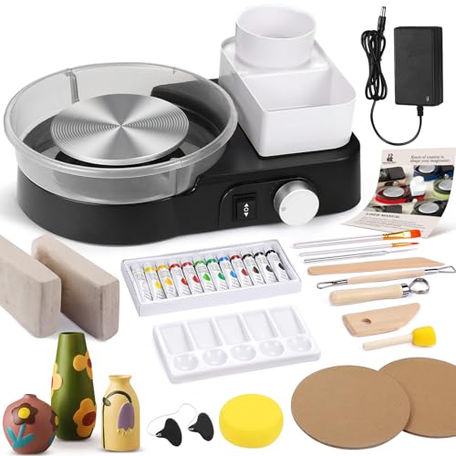 Pottery Wheel for Adults - Complete Pottery Tools Kit for Beginners, 6" Turntable Two-Way Rotation Adjustable Speed, 2.2 lbs. Air Dry Clay, Mini Clay Making Pottery Wheel with Storage Design (Black) - color: Black