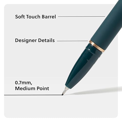 U Brands Catalina Felt Tip Pens, Set of 6 Black Ink Pens, Soft Touch Jewel Tones, Gold Details, Medium (0.7 mm) Point