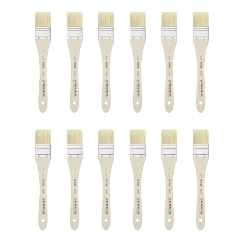 XDT#2806 Hake Artist Paint Brush 12 Piece Set #0.98in, Hog Bristle Flat Brushes for Painting, Acrylic Oil Watercolor - size: #1 12Pc Set