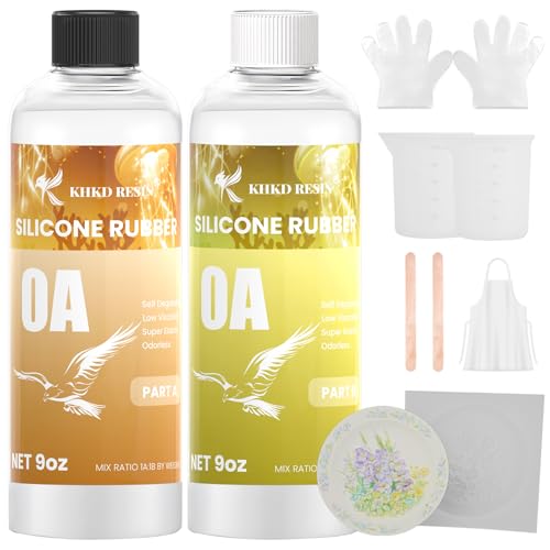KHKD RESIN 0A Silicone Mold Making Kit 18oz, Platinum Cure 4H Cure | Translucent Non-Toxic Liquid Mold Silicone Rubber, Super Elastic for 3D, resin, and silicone molds 1:1 Mixing Ratio - size: 18 OZ