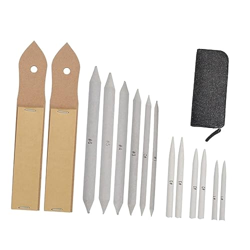 TOPPERFUN 15pcs Stumps and Tortillions Set for Sketching Paper Blending Tools with Sandpaper Pencil Sharpener and Pointers for Artists and Drawing Beginners Dark Grey Bag