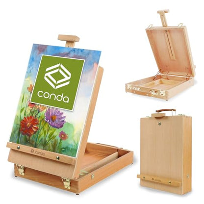 CONDA Premium Wooden Sketch Box Easel - Adjustable Tabletop Art Easel for Painting, Drawing & Sketching, Solid Beech Wood Design with Art Supply Storage, Ideal for Artists, Students & Beginners - style: Sketch Box