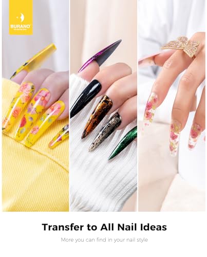 BURANO Nail Art Nail Foil Glue Gel, o.5 oz with 10PCS Foil Stickers Set Nail Foil Glue for Nails Foil Transfer Gel, Nail Design DIY UV LED Lamp Required (Fire 21) - color: Fire 21