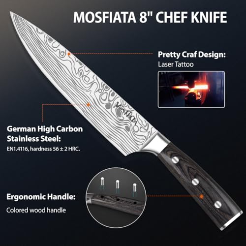 MOSFiATA 5 PCS Chef Knife Set, Kitchen Knife Set with Sharpener Rod | German High Carbon Stainless Steel ， 5PCS Blade Guard，Gift Box - style: 5pcs knife set