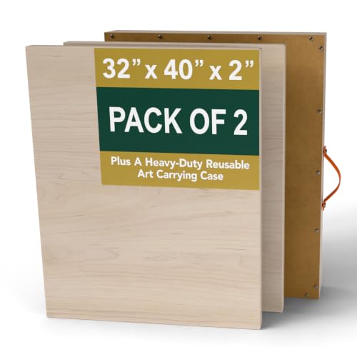 (Pack of 2) Large 32x40 Inch Unfinished Wood Painting Panels, Vertical Cradled Artist Wood Panel with Art Carrying Case, 2 Inch Deep Frame for Acrylic Oil Mix Media Painting Pouring