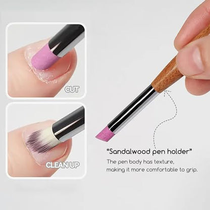 1 Piece Dual-Head Nail Art Tool - Pumice Stone Nail File, Cuticle Pusher, Nail Brush for Cleaning and Gradient Blending - color: Cuticle Pusher&Nail Brush