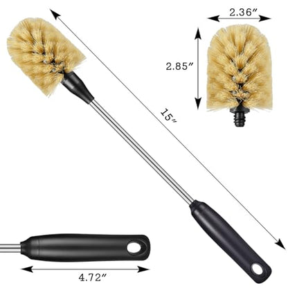 Water Bottle Cleaning Brush with 2 Replaceable Heads, Compatible with Sport Bottles, Tumblers, Mugs, Wine Decanters, Glassware, 15 in, Yellow - color: Yellow, size: 15 Inch ( Pack of 1)