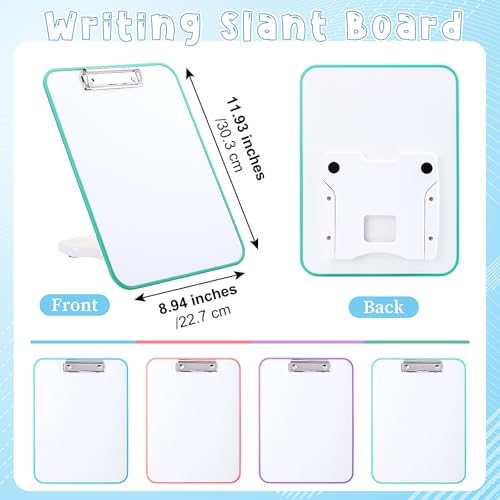 Seajan 4 Set Writing Slant Board with Stand, 15°-75° Desktop Whiteboard Dry Erase Clipboard 12x9 Inch Portable Reusable Handwriting Practice Teacher Office Supplies for Reading Drawing Studying