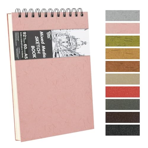 8.3x5.8 Sketch Book, Top Spiral Bound Sketch Pad, 60sheets 92lb/150gsm Nature White Paper, Acid-Free Mixed Media Paper for Painting, Dawing & Art Supplies. N-Pink - color: TopSpiral-NatureWhite-Pink