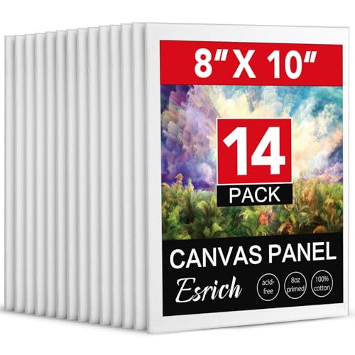 ESRICH Canvases for Painting 8x10In,14 Pack Blank Canvas Boards Bulk - Cotton Art Canvas for Oil, Acrylic & Watercolor Painting. - size: 8*10in 14pack