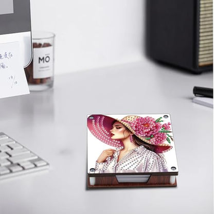 JISHSHAY 2 PCS Diamond Art Note Box Beautiful Woman Diamond Painting Memo Boxes Gem Painting Gem Art Memo Pad Holder Mosaic Kits for Adults Embroidery Kit Note Pad Holder, Contains 120 Sheets of Paper - color: Woman 3
