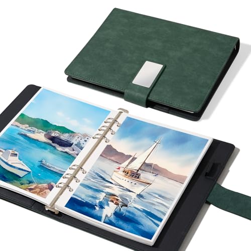 Lightwish Watercolor Sketchbook,100% Cotton Acid Free Watercolor Journal,300gsm/140lb Hot Press Watercolor Paper for Artists,Adults,Students,20 Sheets,9.25 * 6.3 Inches(Leather Green) - color: Green Leather