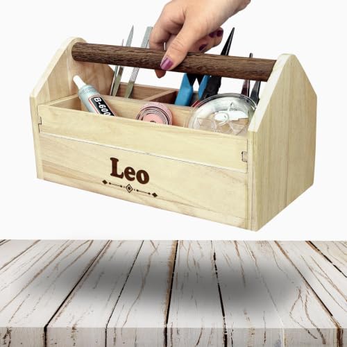 Ikee Design Personalized Custom Engraved Wooden Craft Toolbox Caddy with 5 Compartments | Customize Small Wooden 5-Compartment Craft Tool Box - color: Personalized
