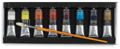 Sennelier Plein-Air Artist Oil Colors - Set of 8 40ml Tubes with a Brush and Guide