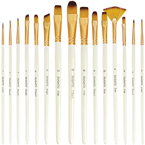 DUGATO Paint Brush Set 15 pc, Anti-Shedding Nylon Hair, Comfort Grip | Beginner-Friendly Artist Brushes for Acrylic, Watercolor, Oil, Gouache & Crafts, Assorted Sizes, All Levels - color: Yellow
