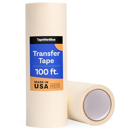 TapeManBlue 12" x 100' Roll of Paper Transfer Tape for Vinyl, Made in America, Premium-Grade Transfer Paper for Vinyl with Layflat Adhesive for Crafts, Decals, and Letters