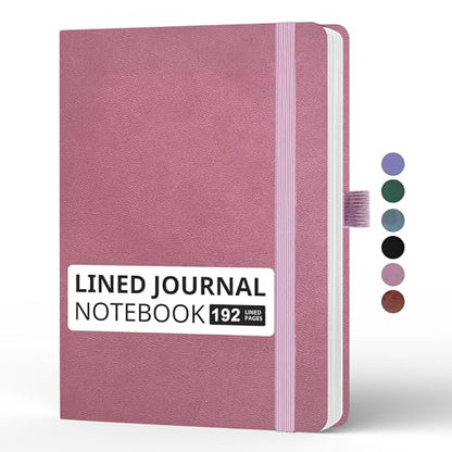 Lined Journal Notebook, A5, 192 Pages 100 GSM Thick Paper, Hardcover Leather College Ruled Journal for Writing, Men Women, Journaling, Daily, Work, Office, Home School Business(Pink) - color: Pink, style: b-Lined
