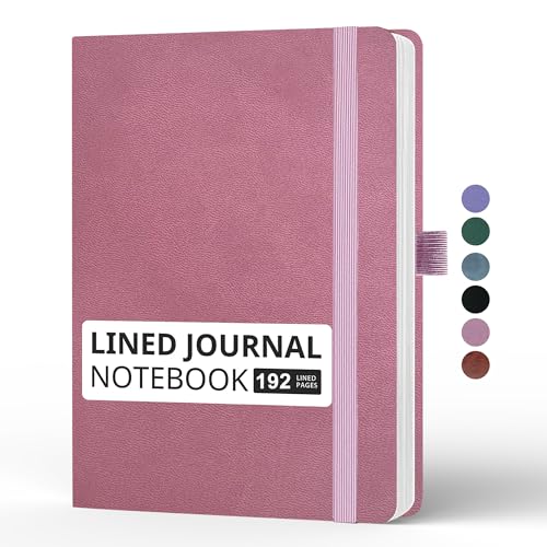 Lined Journal Notebook, A5, 192 Pages 100 GSM Thick Paper, Hardcover Leather College Ruled Journal for Writing, Men Women, Journaling, Daily, Work, Office, Home School Business(Pink) - color: Pink, style: b-Lined