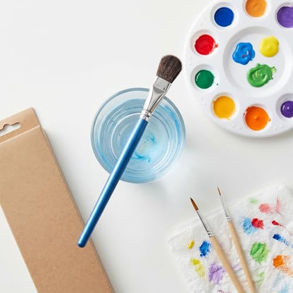 6 PCS Mop Brush for Acrylic Painting, 1 Inch Oval Watercolor Mop Brush | Mop Paint Brush, Blending Paint Brush with Wooden Handle for Acrylic Painting, Watercolor, Gouache, Face Body(Blue)